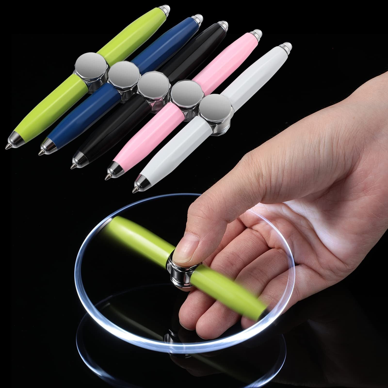 Metal Ballpoint Pen with LED Light - Spinning Gyro for Stress Relief - Office & School Supplies - Minihomy