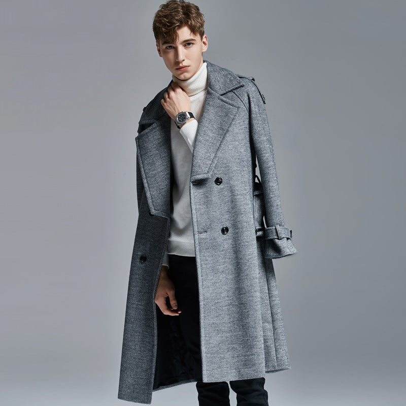 Stay Warm in Style with Our Above-Knee Herringbone Coat for Men