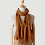 Solid Color Autumn And Winter Tassel Pure Cashmere Scarf For Women