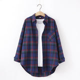 Plaid Shirt Women Loose Long Sleeve Blouses Cotton Flannel Casual Shirt Women