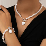 Pearl Bracelet And Necklace Set Female With Hearts Clavicle Chain