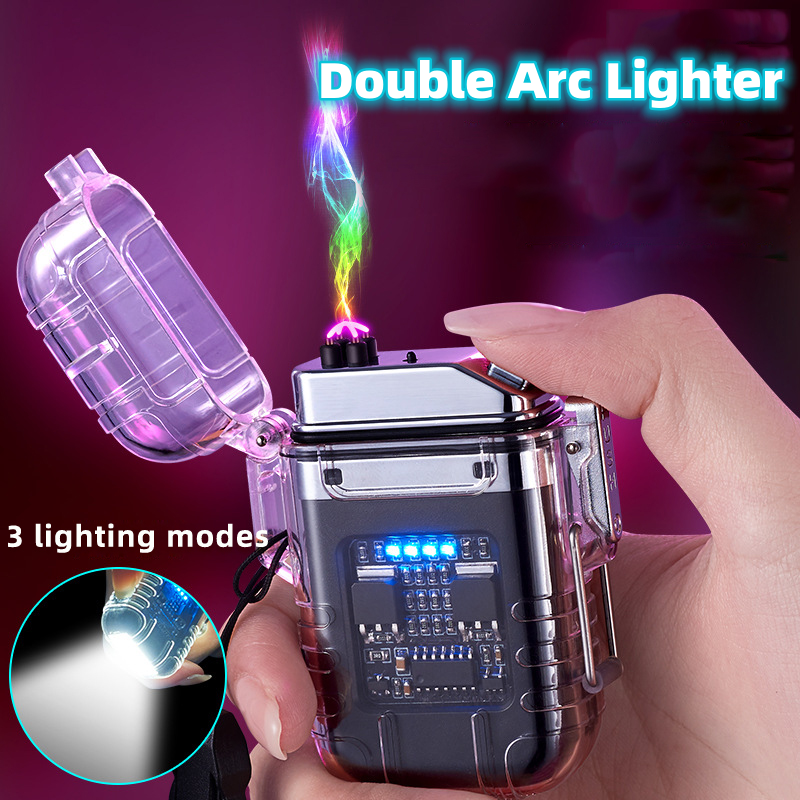 Transparent Shell Double Arc Lighter - Waterproof and Windproof Outdoor Multi-purpose Lighter