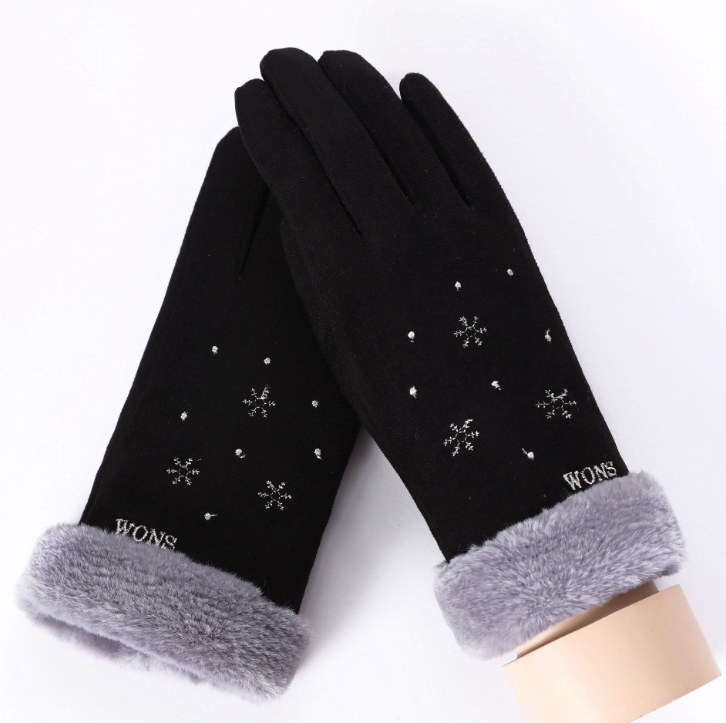 Winter Female Lace Warm Cashmere Three Ribs Cute Bear Mittens Double thick Plush