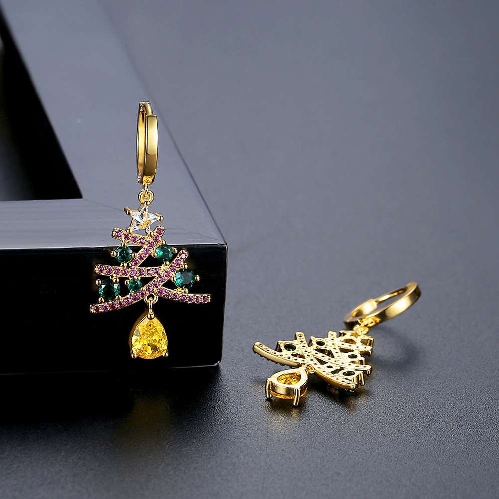 Christmas Tree Earrings: Colorful Rhinestone Dangle Earrings for Women