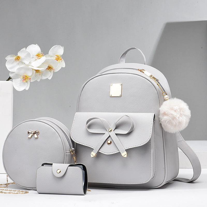 Women's PU Bow Bag Set: Cute Backpack, Crossbody & Coin Purse