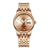 Women Dress Watch Rose Gold Stainless Steel ristwatch Week Date Quartz Clock