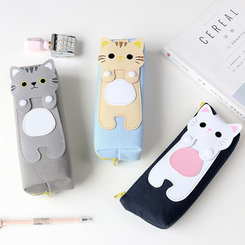 Korean version of the cute and simple creative cat cartoon canvas pencil bag - Minihomy