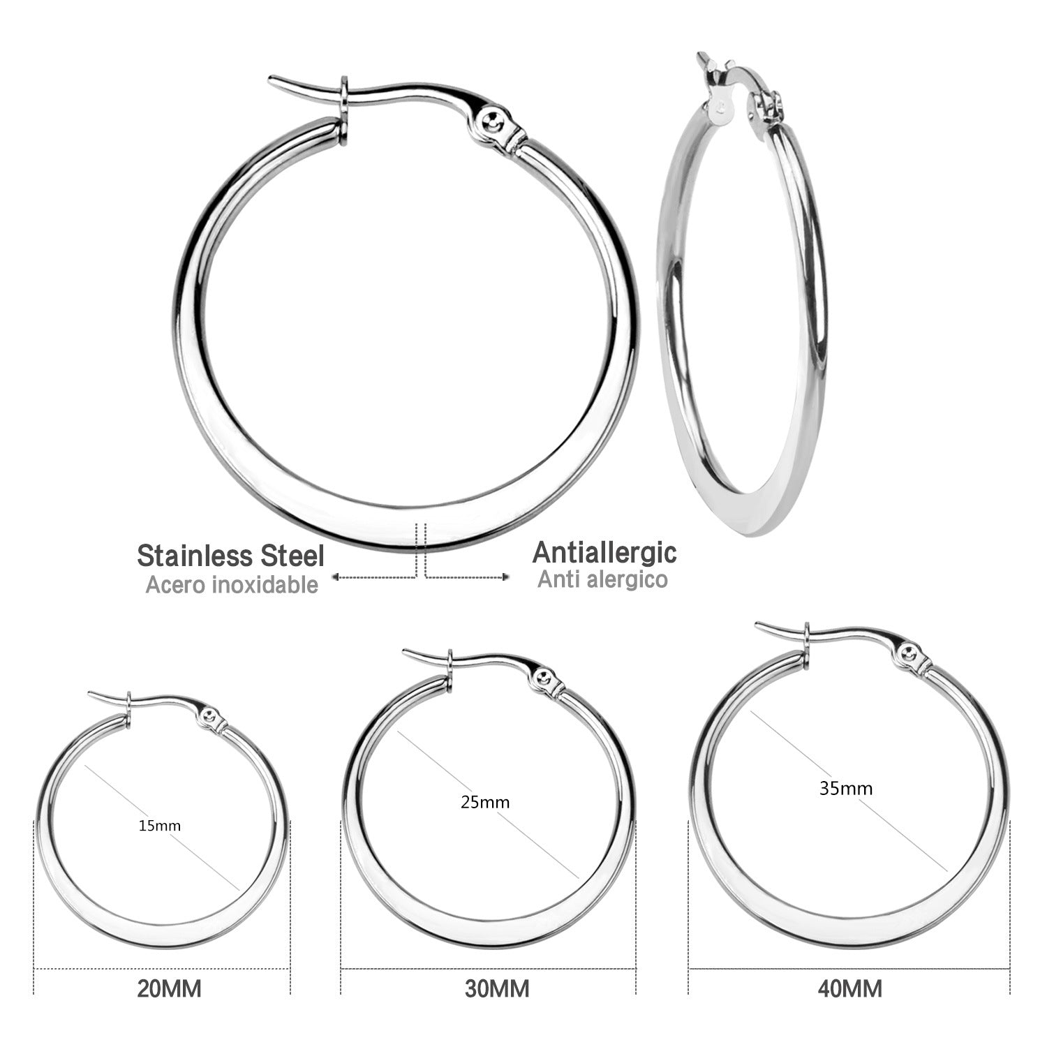 Fashion Simple Round Geometric Stainless Steel Love Heart Hoop Earrings