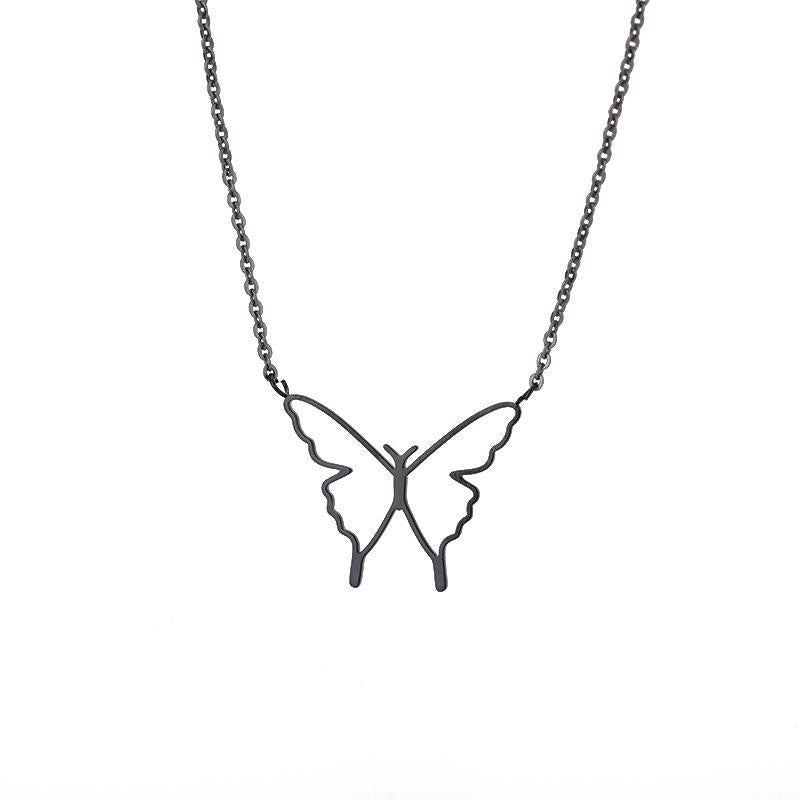 Women's Elegant Stainless Steel Hollow Butterfly Wings Pendant Necklace