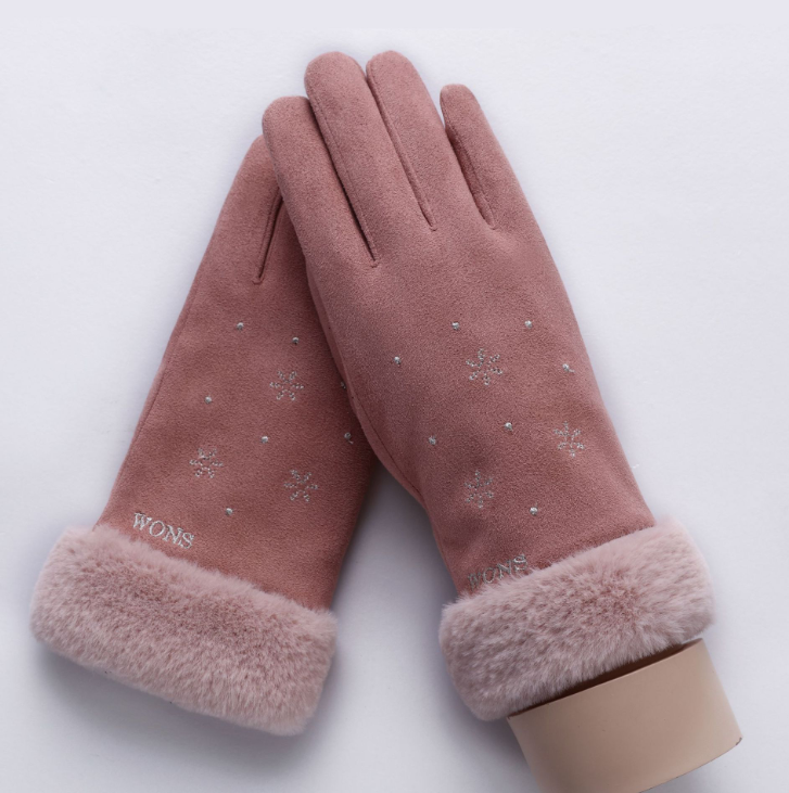 Winter Female Lace Warm Cashmere Three Ribs Cute Bear Mittens Double thick Plush