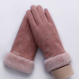 Winter Female Lace Warm Cashmere Three Ribs Cute Bear Mittens Double thick Plush