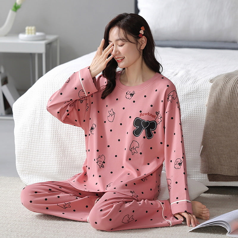 Loose Print Pajamas Women Autumn Winter Pyjama Set Long Sleeves And Trousers Sleepwear