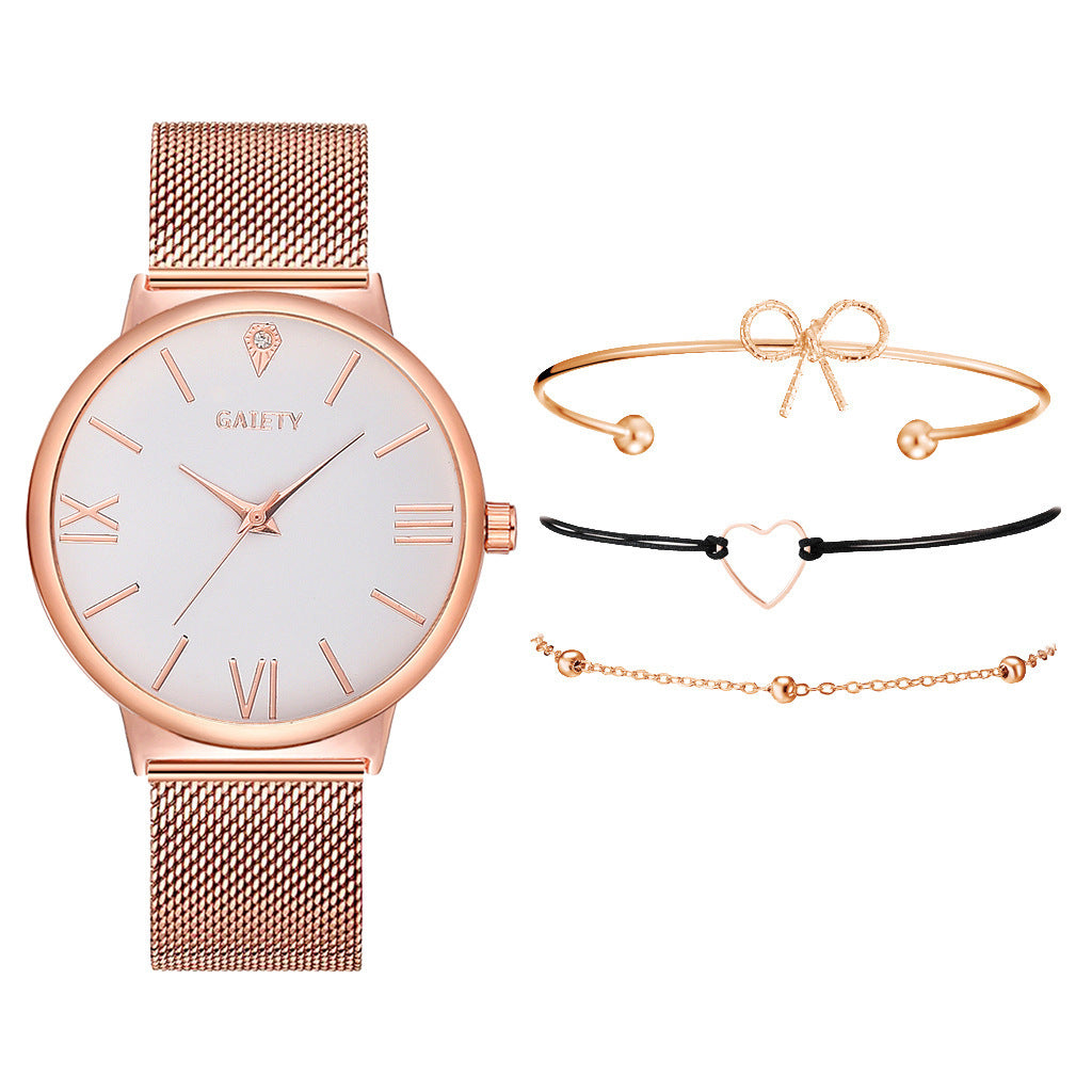 4pcs/Set Dress Women Rose Gold Watches Luxury Ladies Wrist Watch Female Quartz Clock Bracelet