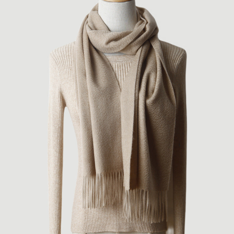 Solid Color Autumn And Winter Tassel Pure Cashmere Scarf For Women