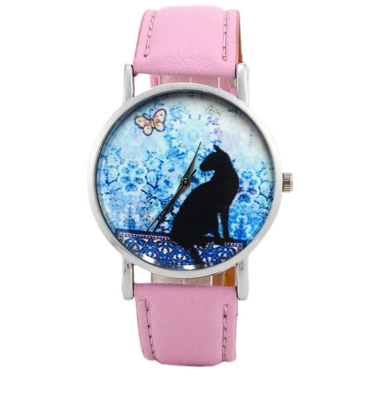 Watch Women Quartz Clock Women Brand Fashion Print Cat Pattern Charm Dress Wristwatch Women