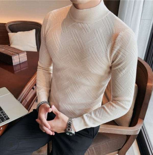 Men's Casual Solid Color Slim-fit Half Turtleneck Sweater: Elevate Your Winter Wardrobe - Minihomy