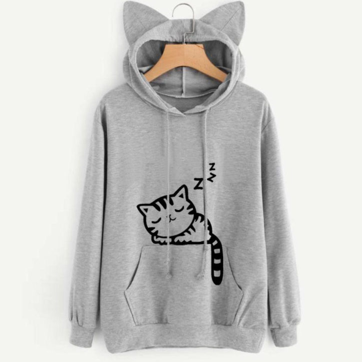 Women Casual Hoodies Sweatshirt Long Sleeve Hoody Cute Ears Printed Hoodies