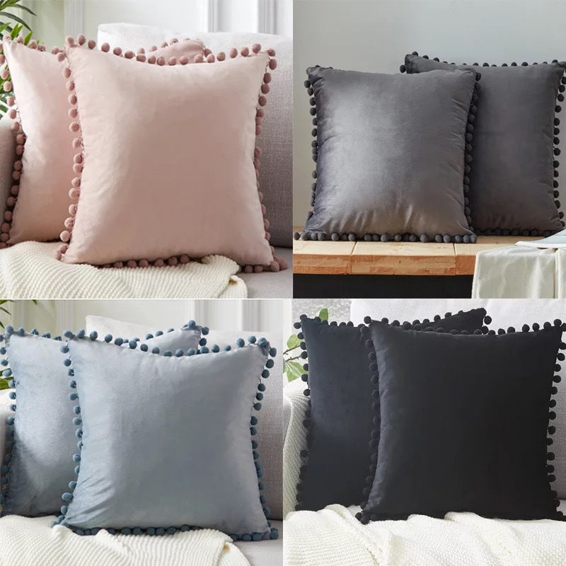 Ball lace pillow velvet solid color sofa short plush ball cushion cover