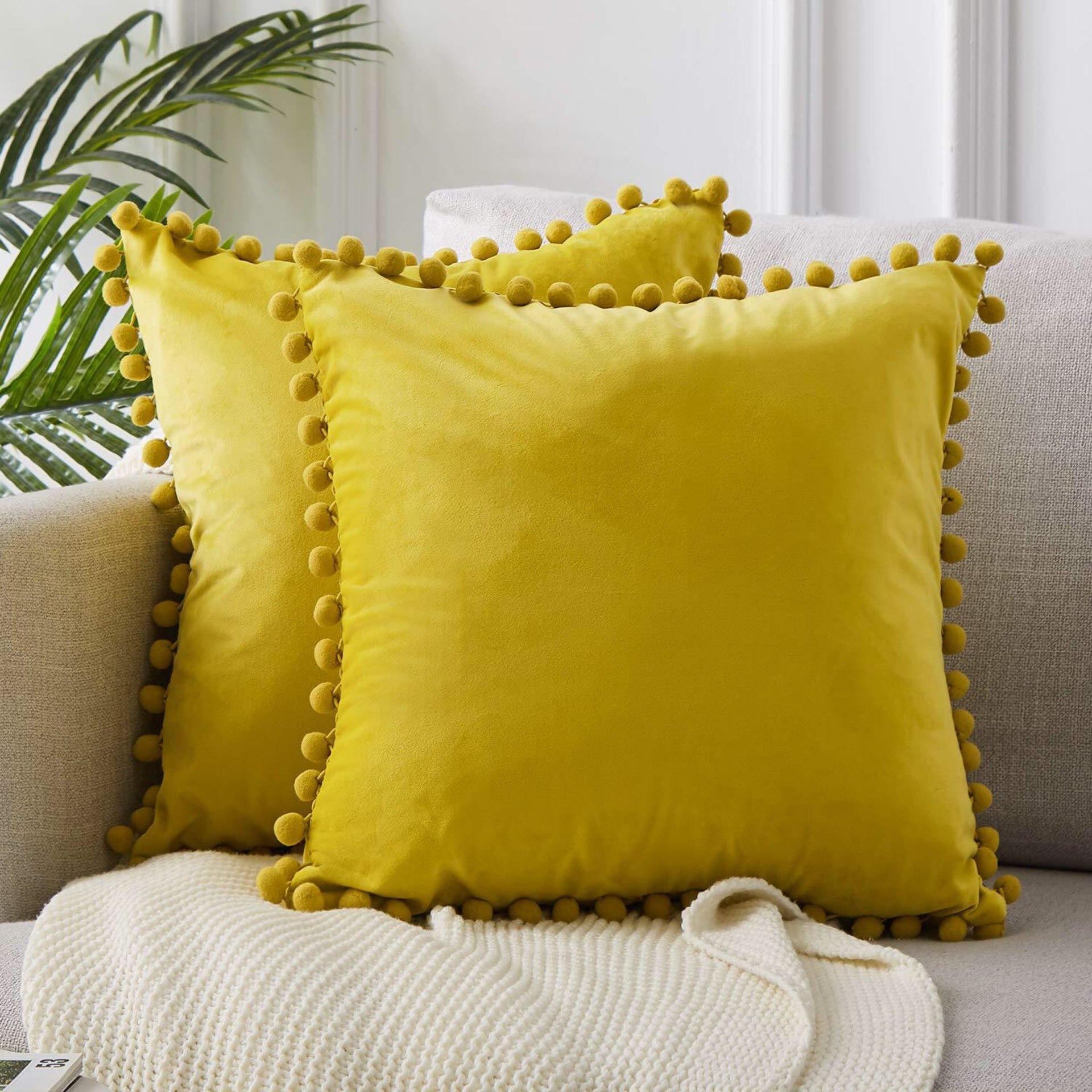 Ball lace pillow velvet solid color sofa short plush ball cushion cover