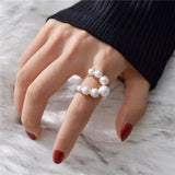 Big Geometric Pearl Paved Rings for Women - Minihomy