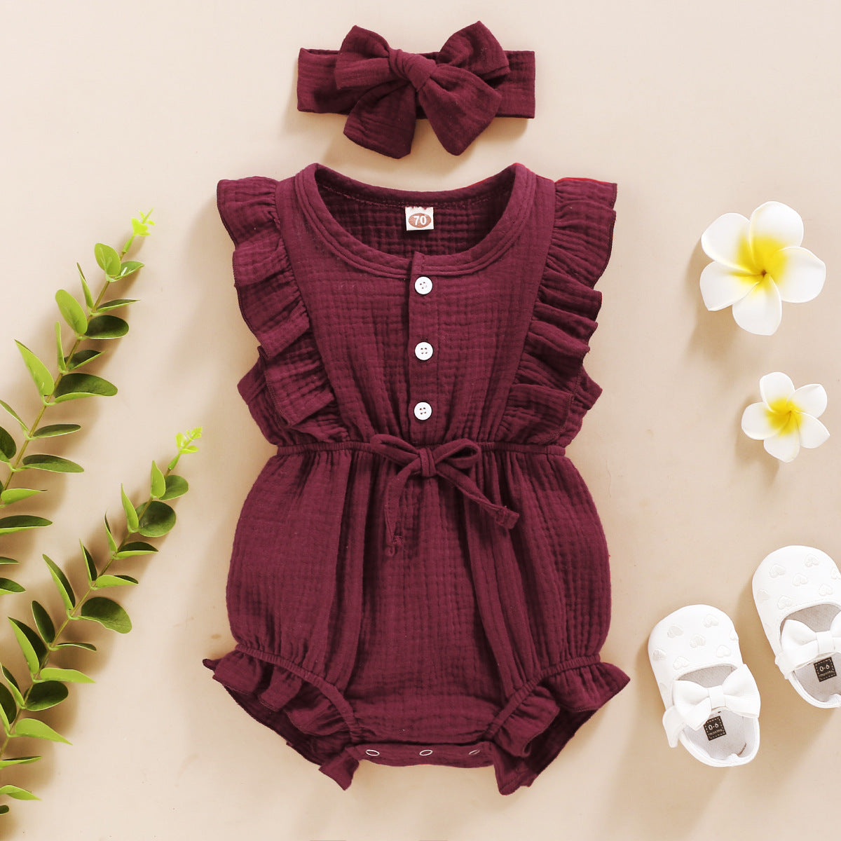 Lace Sleeve Double-Sided Ruffled Triangle Romper