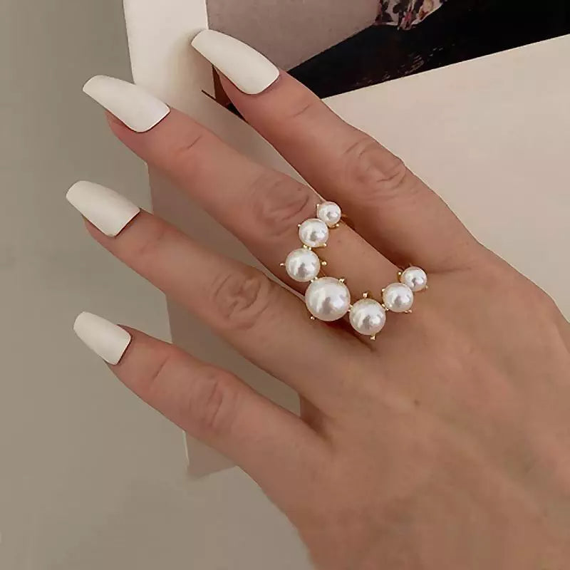 Big Geometric Pearl Paved Rings for Women