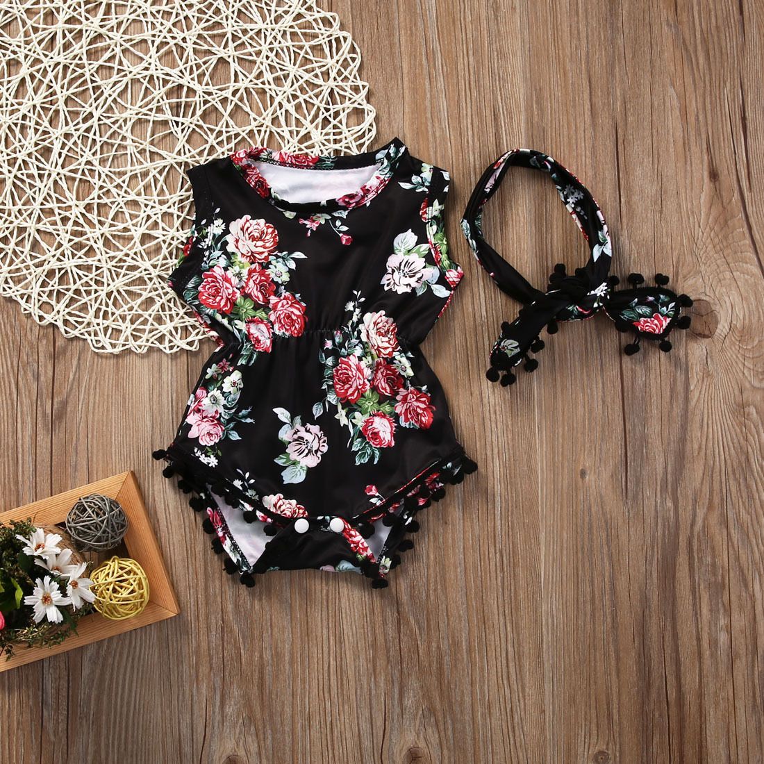 Floral Sunsuit Romper  Headband 2pc set