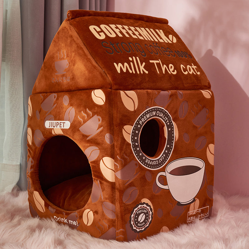 Foldable Cute Pet Cat Bed House With Cushion Milk Box Cat