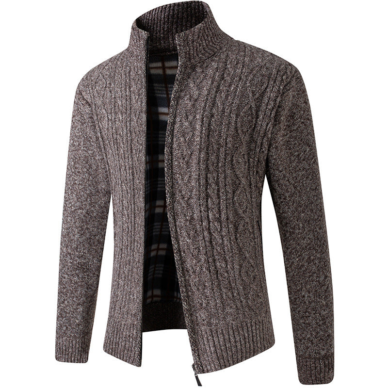 Autumn And Winter Middle-aged Men Plus Velvet Thick Knit Sweater Cardigan