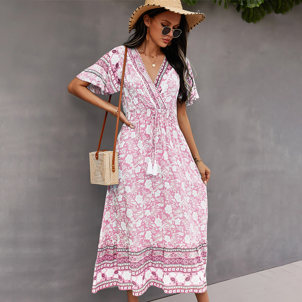 Bohemian Dress Summer Women Clothing Loose V-Neck Casual Beach Sundresses