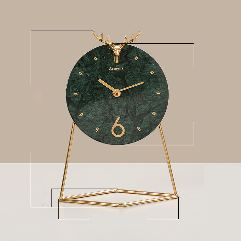 Light Luxury Marble Decoration Clock Home Desktop Clock Ornaments Modern Metal Seat Clock Ornaments Simple Quartz Clocks - Minihomy