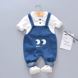 Striped Big Eyes Overalls Shirt T-shirt Kids Suit