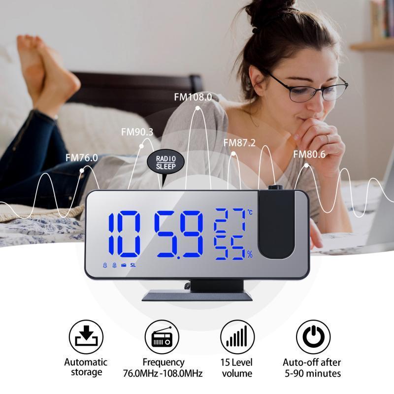 Fm Radio, Led Digital Smart Alarm Clock, Electronic Watch, Table Clock, Usb Alarm Clock With Projection Time, Snooze - Minihomy