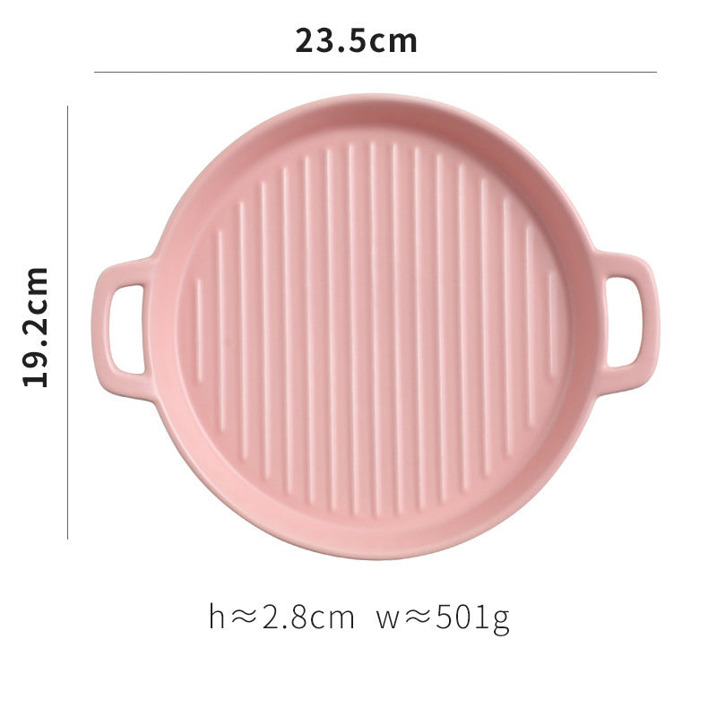 Round Dish Plate Dish Creative Oven Ceramic Net Celebrity Tableware Microwave Flat Plate