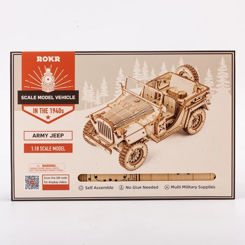 3D Wooden Puzzle Model Toys - 1:18 Scale Army Jeep Model Kit Replica - Minihomy