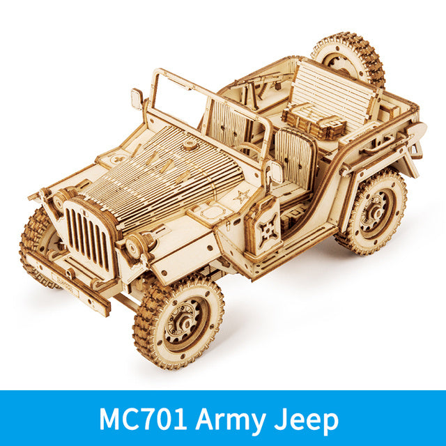 3D Wooden Puzzle Model Toys - 1:18 Scale Army Jeep Model Kit Replica - Minihomy