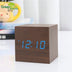 Minimalist Cube shaped sound-sensitive wooden digital clock with temperature display - Minihomy