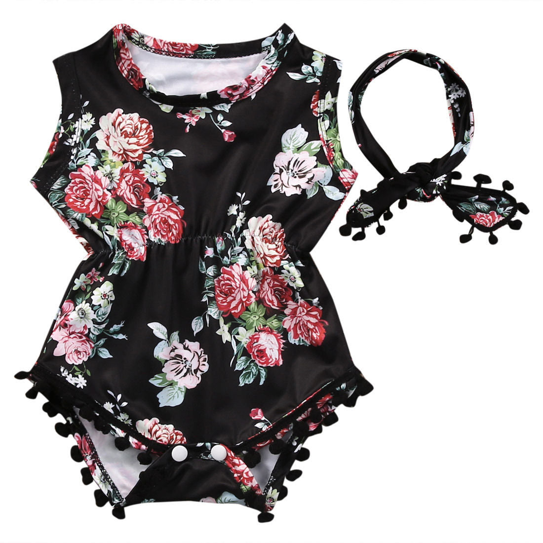 Floral Sunsuit Romper  Headband 2pc set