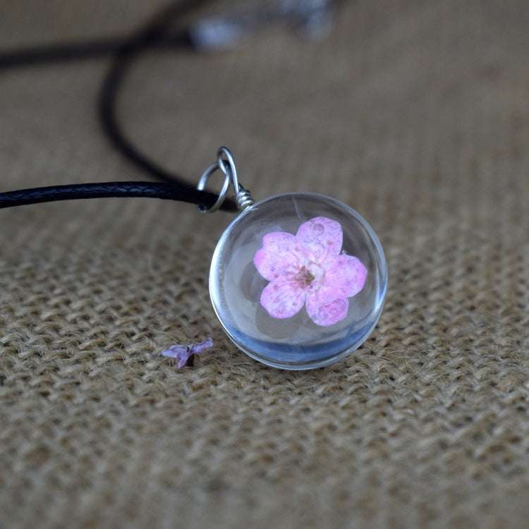 Dried Flower Starry Time Gemstone Necklace - Glass Bead Elegance - Minihomy