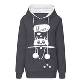 Casual Cat Print Hoodie With Big Pocket for Pets - Women's Long Sleeve Sweater