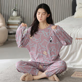 Loose Print Pajamas Women Autumn Winter Pyjama Set Long Sleeves And Trousers Sleepwear