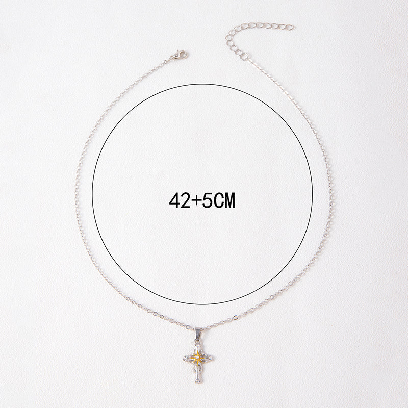 Cross Flower Pendant Necklace Catholic Faith Silver Necklace - Minihomy