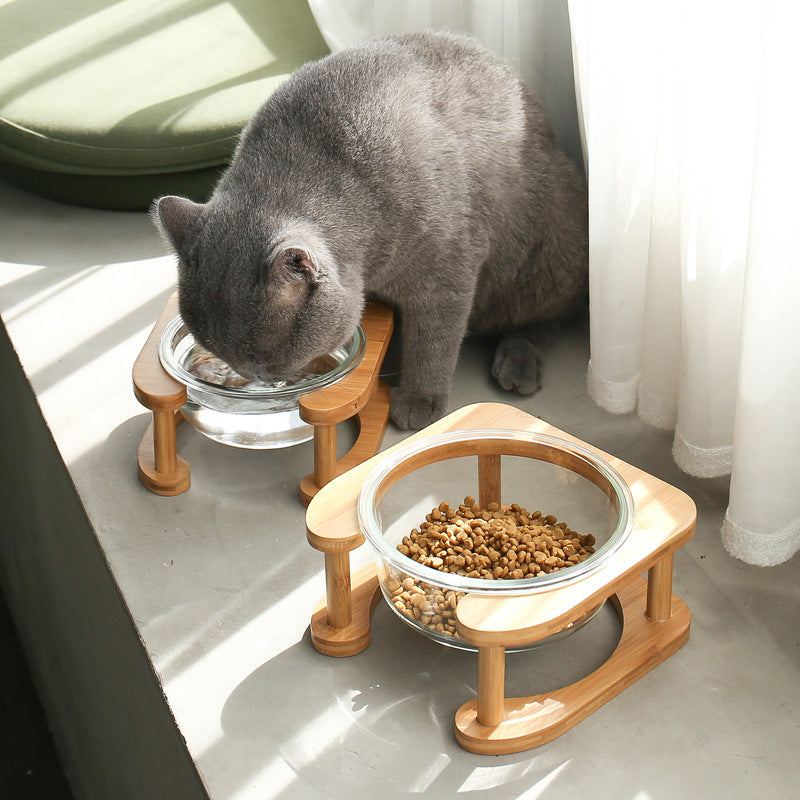 Glass Cat Food Bowl - Elevated Pet Feeder for Cats - Minihomy