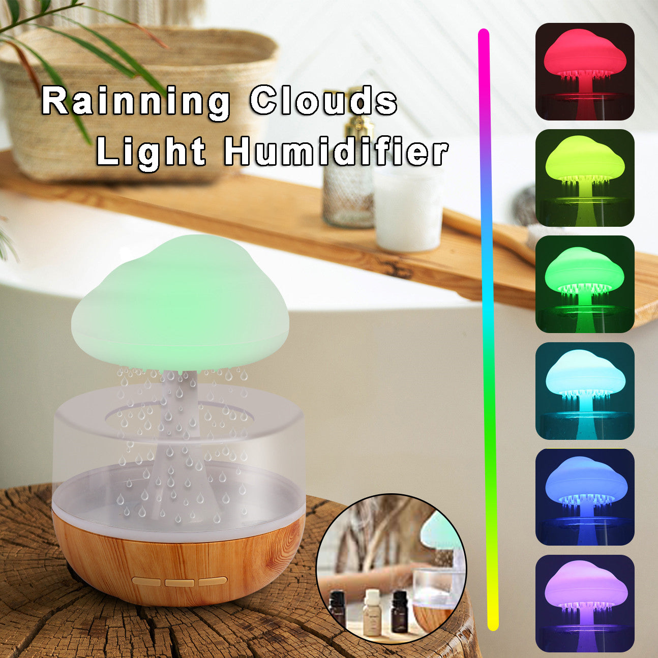 Raining Cloud Humidifier With Night Light - Aromatherapy Essential Oil Diffuser