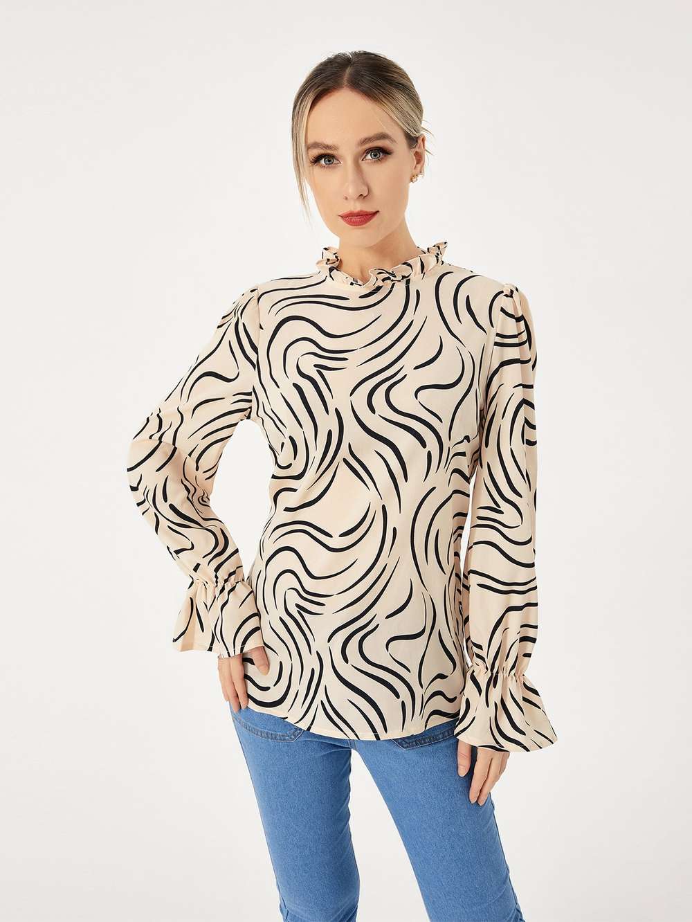 Ladies Graphic Casual Balloon Sleeve Shirt - Minihomy