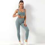 2pcs Thread Yoga Suit Seamless Bra And Butt Lifting High Waist Leggings Set