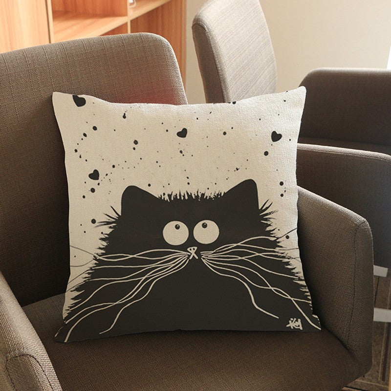 Cat Pillow Cartoon Images Linen Cotton Blend Cushion Cover Pillowcases - Minihomy