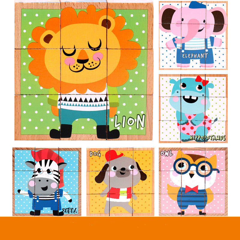 High-grade Six-face Picture Wooden Jigsaw 3D Puzzle Toys Children's Early Educational Toy Cube Jigsaw Puzzle Baby Kids Gifts