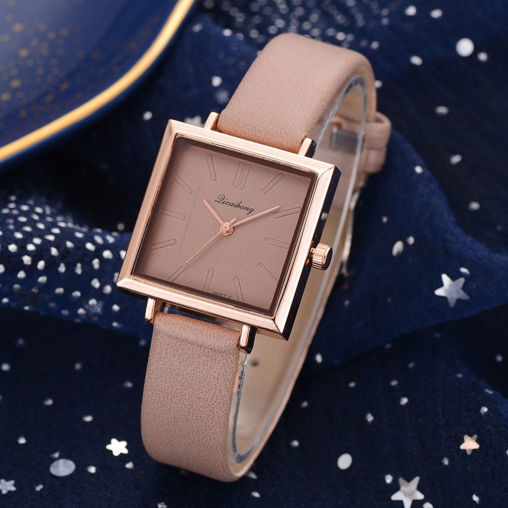 Square Women Bracelet Watch Contracted Leather Crystal WristWatches Women Dress Ladies Quartz Clock