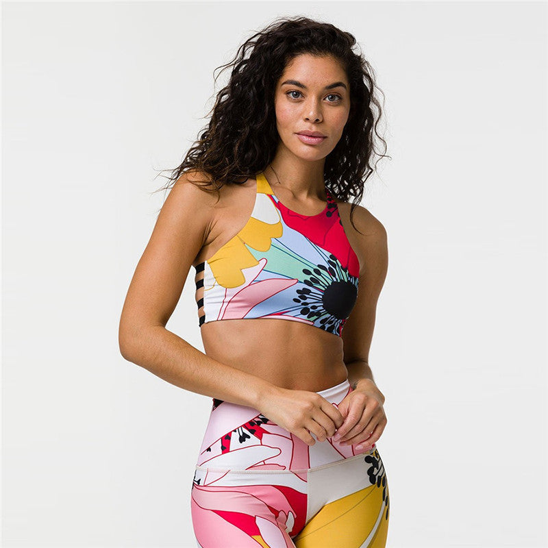 Printed backless yoga fitness set